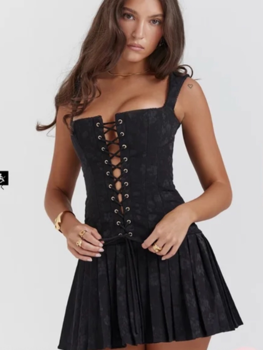 House of CB Talia Black Pleated Mini Dress size small (Tall length)